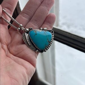 Native American Herbert Tsoise Turquoise Sterling Pendant Necklace BEAUTIFUL